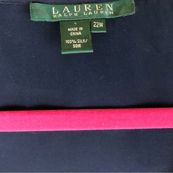 Lauren Ralph Lauren Navy Silk Sheer long sleeve Ruffle Trim blouse size 22W - Picture 7 of 10